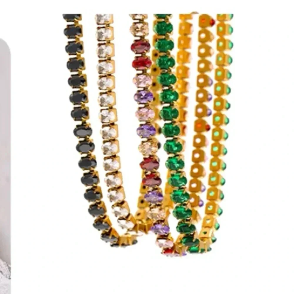 Colorful Zirconia 18K Gold Stainless Steel Waterproof Tennis Bracelet